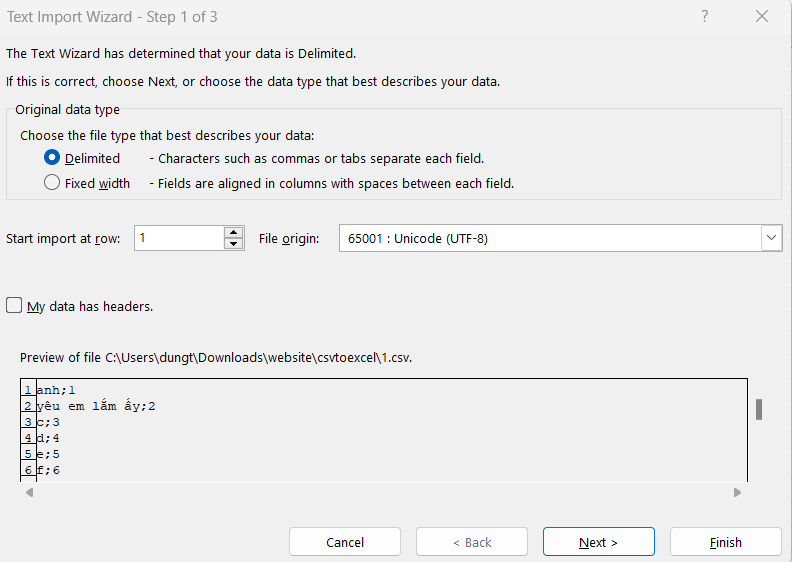 nạp file csv vào excel