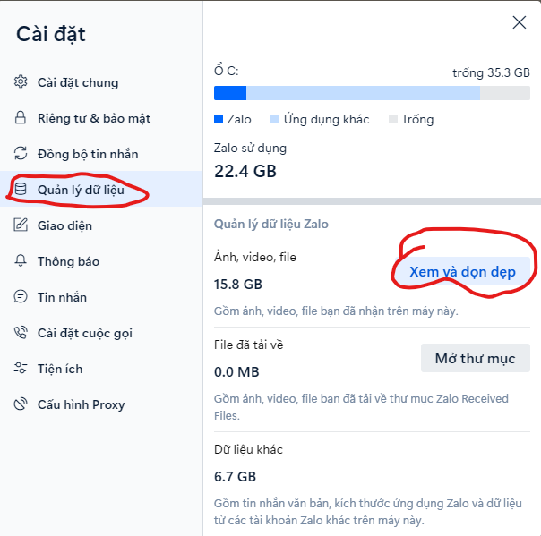 xóa các hội thoại không sử dụng trong Zalo PC