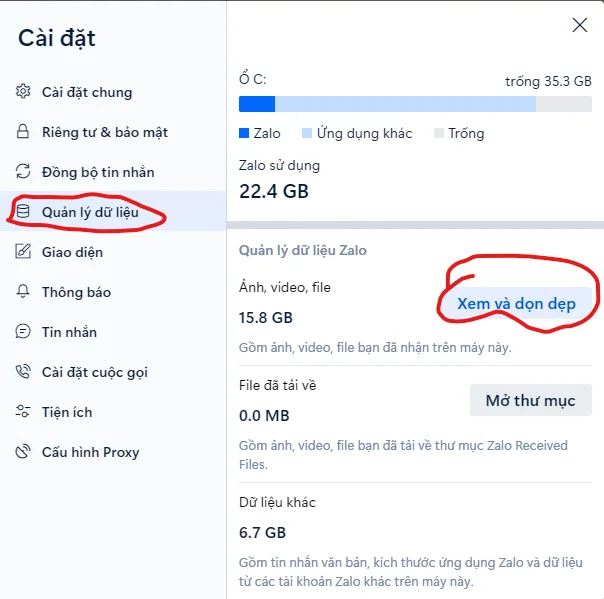 xóa các hội thoại không sử dụng trong Zalo PC