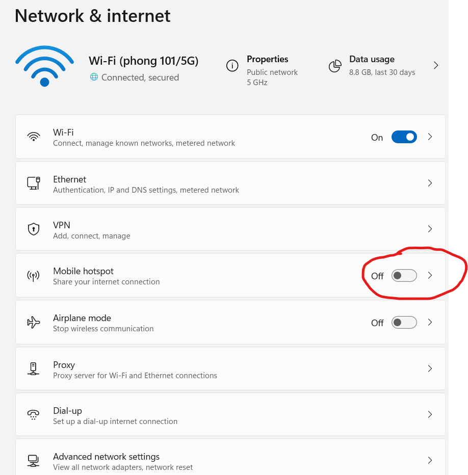 Hướng dẫn bật tính năng điểm truy cập wifi trên laptop