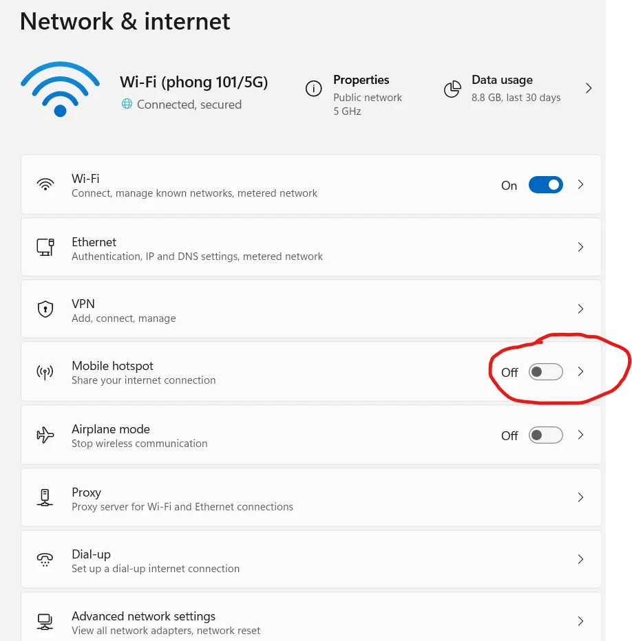 Hướng dẫn bật tính năng điểm truy cập wifi trên laptop