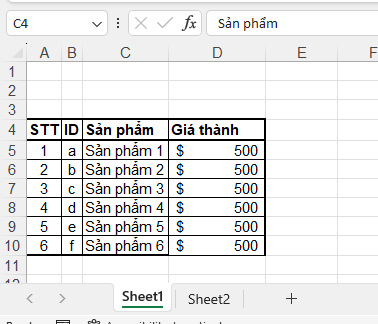 Ví dụ sử dụng hàm vlookup