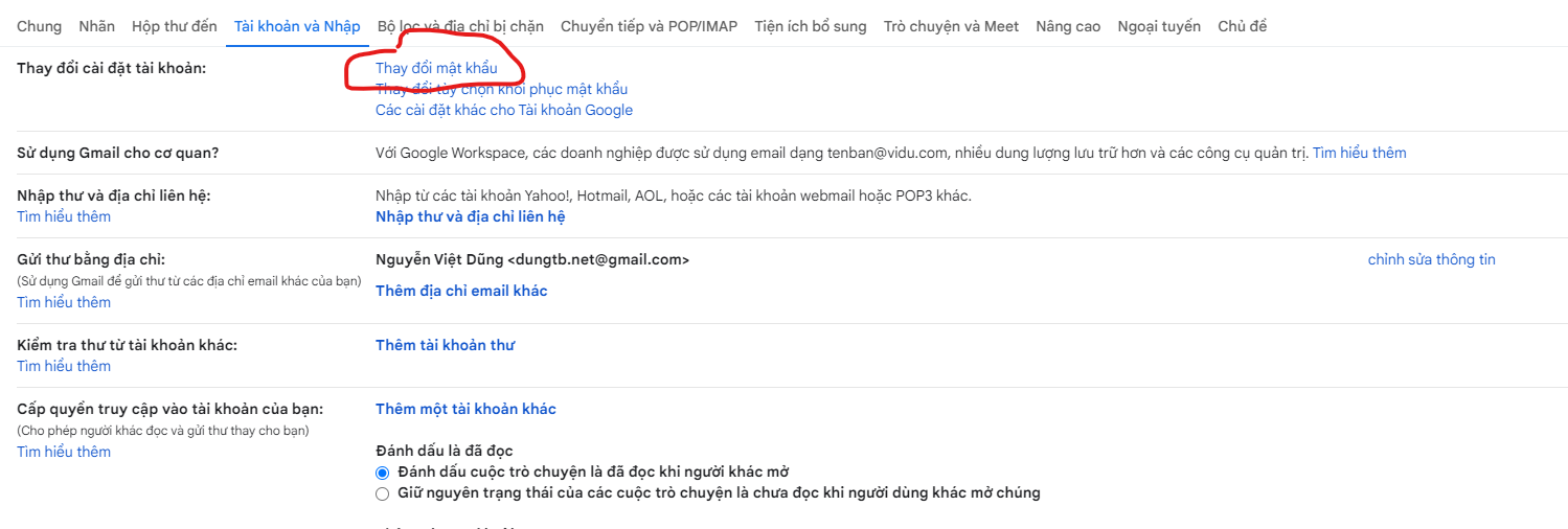 thay đổi mật khẩu gmail