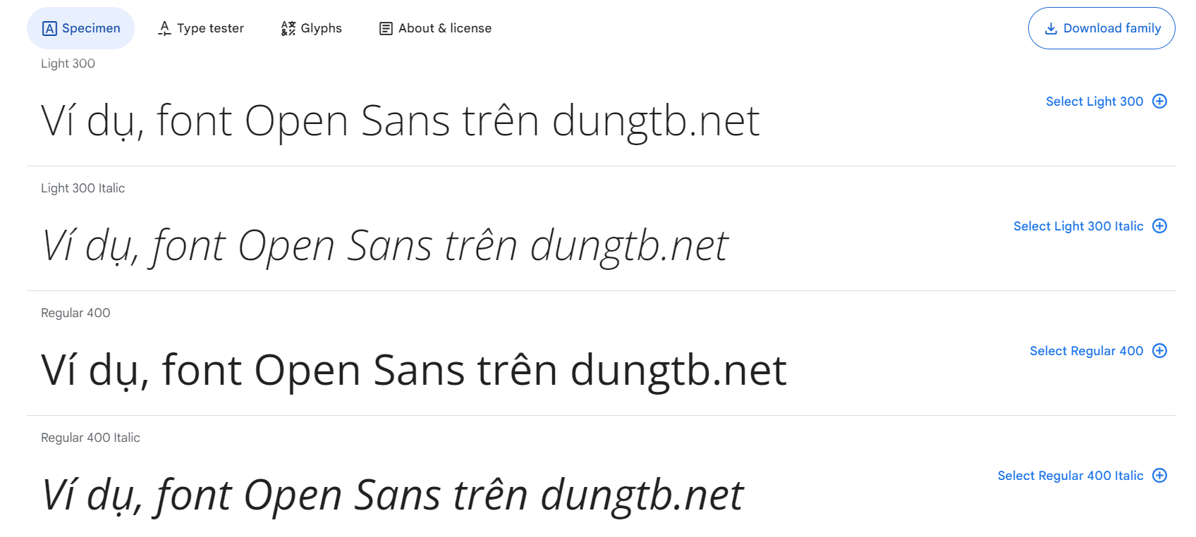 ví dụ font Open Sans