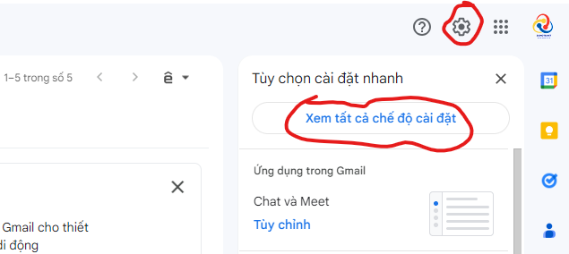 xem tất cả chế độ cài đặt gmail